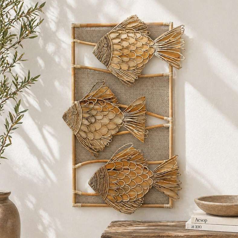Pan Home Watamu Rattan Fishies Wall Art 77.5x5x130cm - Natural - 191PTE9900010 - Image 1