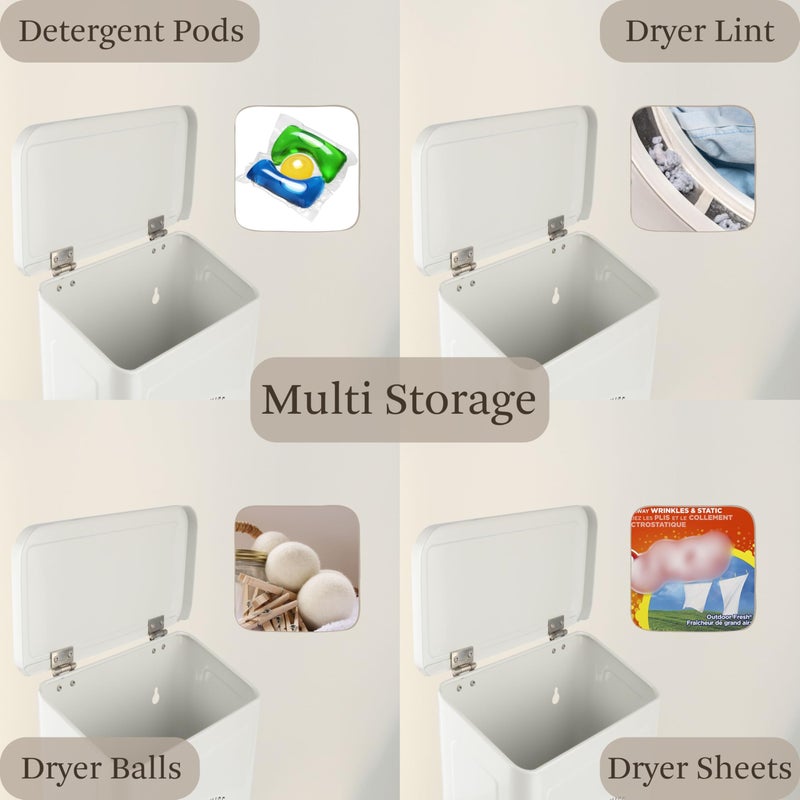 MONJITA Magnetic Lint Bin for Laundry Room, Metal Trash Can with Lid for Dryer, Farmhouse Lint Holder, Laundry Co Sign, Laundry Room Storage Decor with Dryer Lint Brush (White-Dryer Ball Set) - Image 5