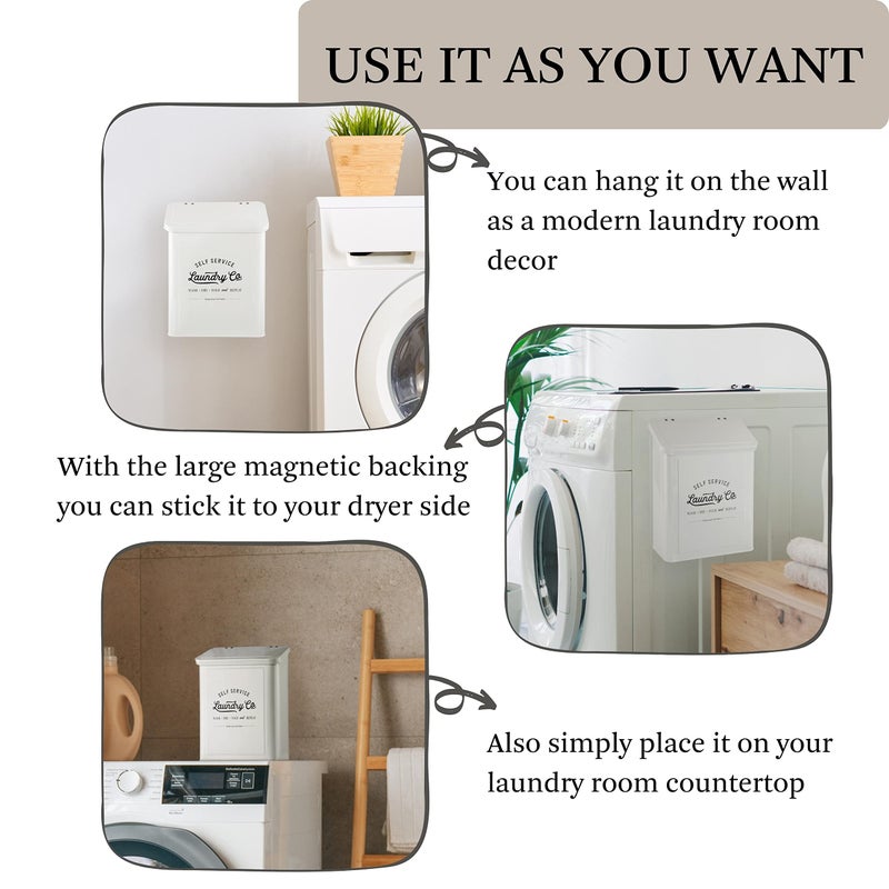 MONJITA Magnetic Lint Bin for Laundry Room, Metal Trash Can with Lid for Dryer, Farmhouse Lint Holder, Laundry Co Sign, Laundry Room Storage Decor with Dryer Lint Brush (White-Dryer Ball Set) - Image 3