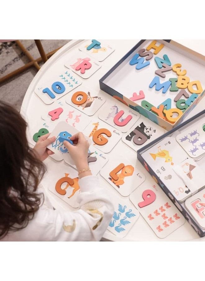 Cordova Numbers and Alphabets Flash Cards Set  ABC Wooden Letters and Numbers Animal Card Board Matching Puzzle for Kids  - Image 3