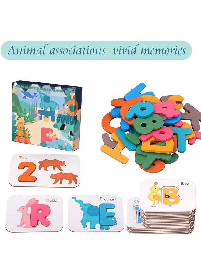 Cordova Numbers and Alphabets Flash Cards Set  ABC Wooden Letters and Numbers Animal Card Board Matching Puzzle for Kids  - Image 2