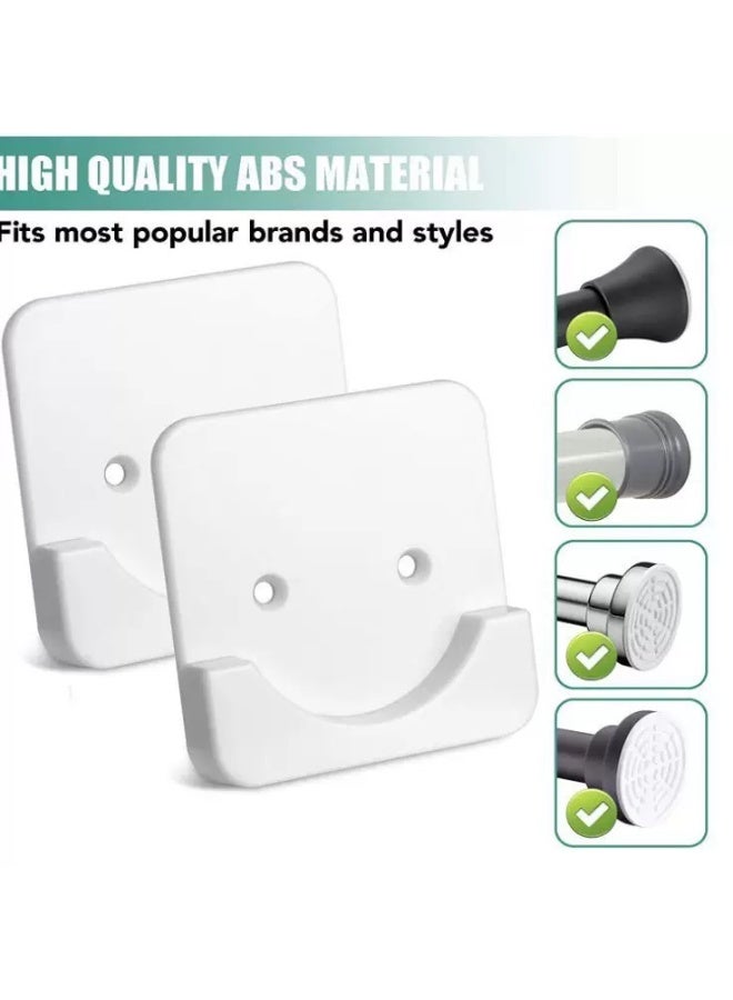 Adhesive Shower Curtain Rod Holder Bracket, 2Pcs Curtain Rod Bracket No Drilling, Multifunction ABS Plastic Shower Rod Retainer for Bathroom Bedroom - Image 1