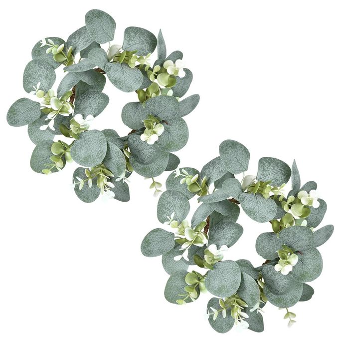 GRBAMBI Artificial Eucalyptus Leaves Wreaths Eucalyptus Leaves Greenery Garland Farmhouse Wreath 9Inch for Kitchen Cabinet Dining Chairs Tabletop Decor (2) - Image 4