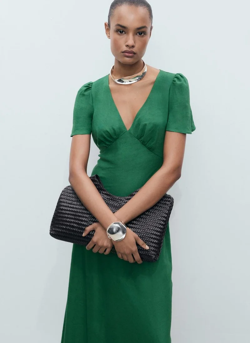 MANGO Green Flutter Sleeve Dress