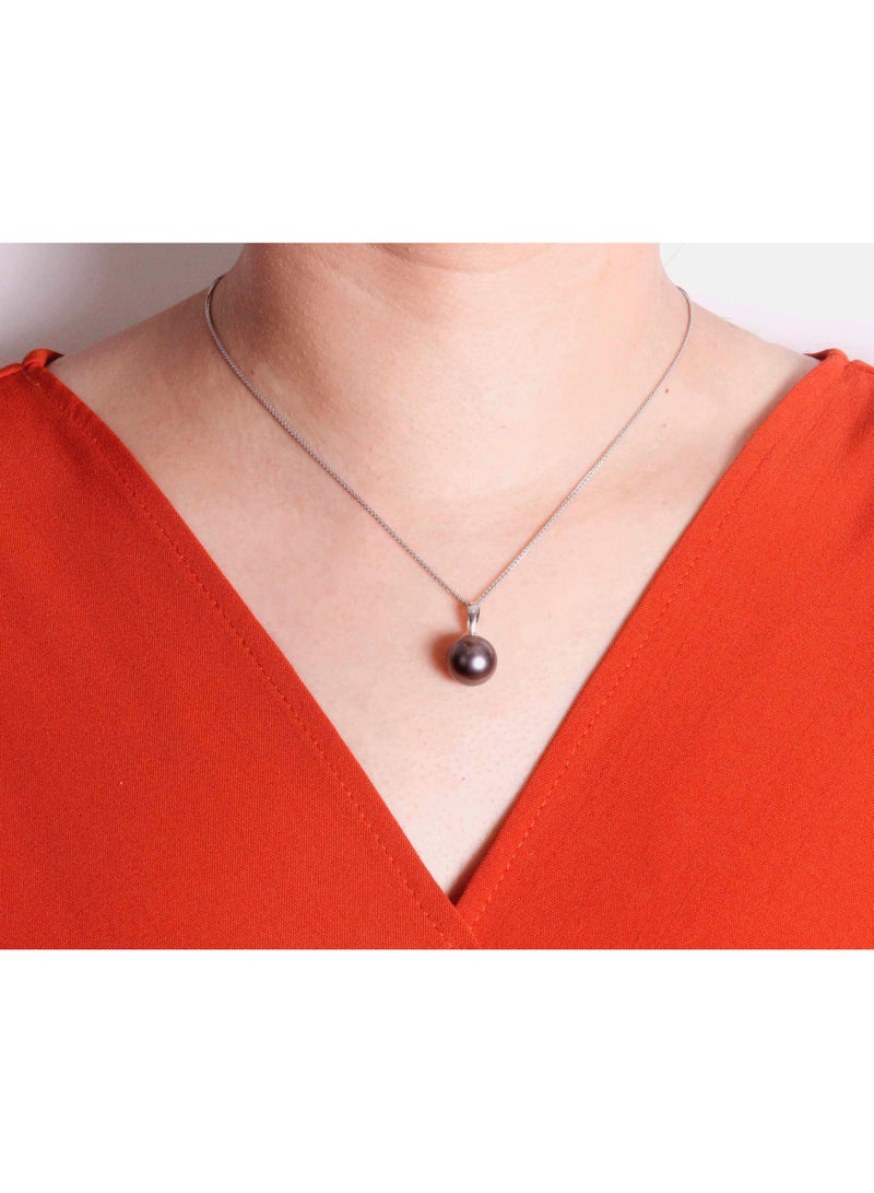 MIKURA Pendant Chain, South Sea Pearls, Natural Black Color, 12.0-11.0MM, 18KW  - Image 3