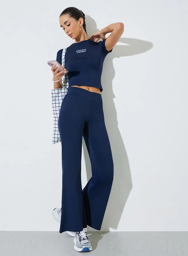 ستايلي Navy Blue Broad Waistband Flared Leggings
