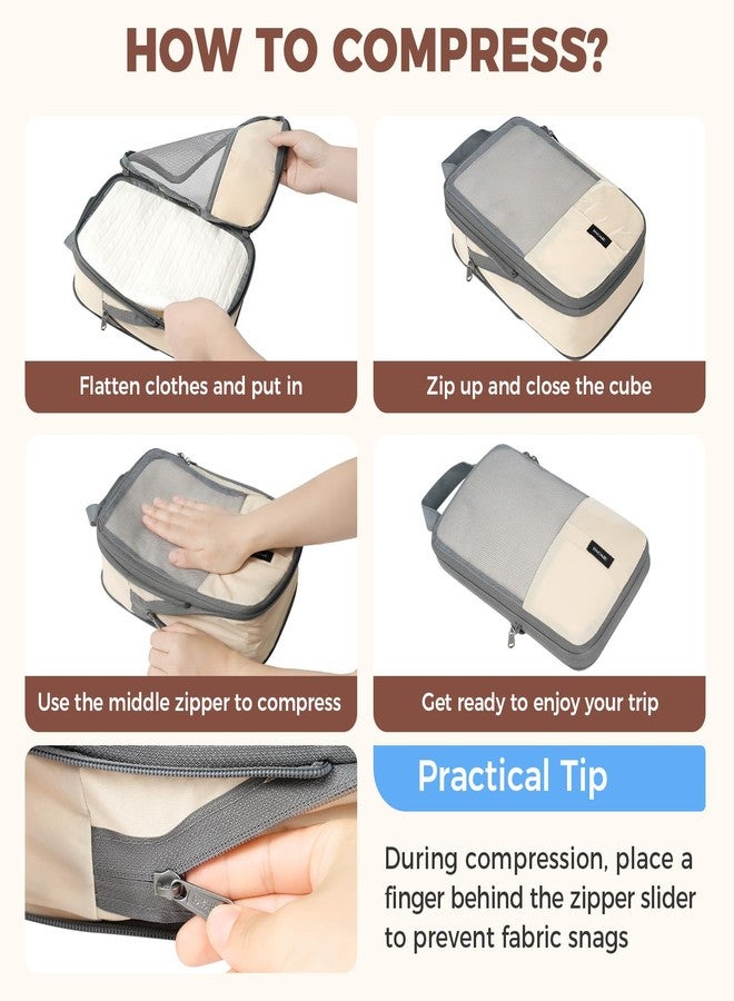 باجيل مجموعة باجيل المكونة من 6 مكعبات ضغط خفيفة الوزن مع قائمة تعبئة، حقائب تنظيم قابلة للتوسيع ومقاومة للتمزق للسفر، بيج - Image 5