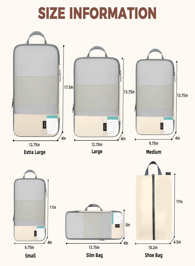 باجيل مجموعة باجيل المكونة من 6 مكعبات ضغط خفيفة الوزن مع قائمة تعبئة، حقائب تنظيم قابلة للتوسيع ومقاومة للتمزق للسفر، بيج - Image 4