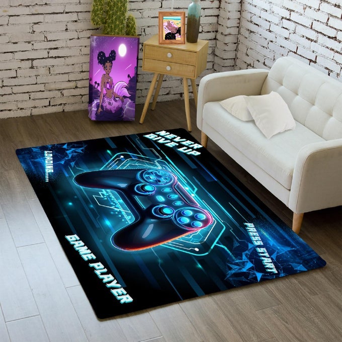 GAMING RUG FOR KIDS BEDROOM LIVING ROOM GAMEPAD GAMER RUGS FOR BEDROOM BOYS TEENS PLAYROOM BLUE DOORMAT FLOOR MATS VIDEO GAME PLAYER CARPETS FOR ROOM PLAYROOM GAME DECOR 2X3