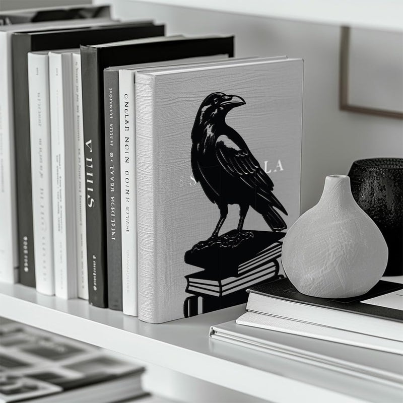 Peacoblue Metal Bookends for Shelves, Modern Decorative Heavy Duty Study Book Support Stoppers for Office, Desk, Shelf, Room 5.3"x4.3"x7.9" Cast Iron Simple Tall Bookends, 1 Pair (Crow on Book Stack) - Image 4