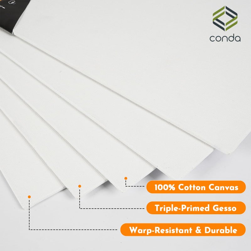 CONDA Canvas Boards for Painting, 8 x 10 inch, 12 Pack, 100% Cotton Canvas Panels, White Blank Canvases, Primed, Acid-Free, Artist Quality for Acrylic, Pouring Watercolor & Oil Painting - Image 2