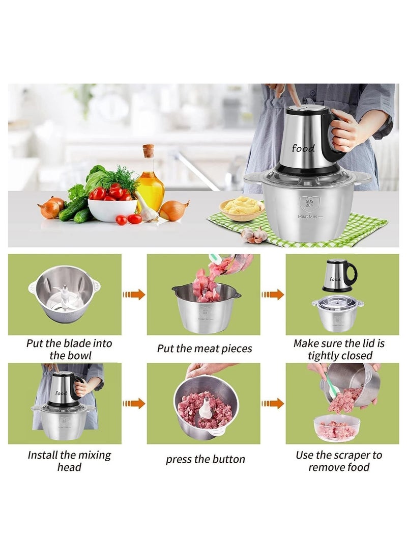 Electric Meat Grinder, 3L Multi-Function Stainless Steel Kitchen Food Processor for Meat Vegetables Onion Garlic Fruits Nuts 2-Speed Control Food Chopper for Home Kitchen Restaurants (3L)  - Image 4
