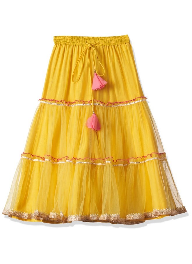 Biba - BIBA Girl Printed Relaxed Silk Blend Readymade Lehenga Choli Set (Kw4966_Lime Yellow_9) - Image 1