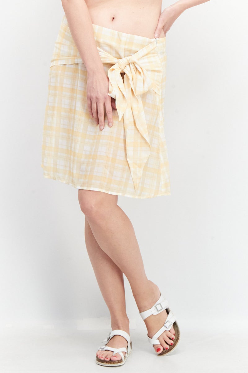 Unique21 Women Checkered Mini Beach Skirt, Yellow - Image 1