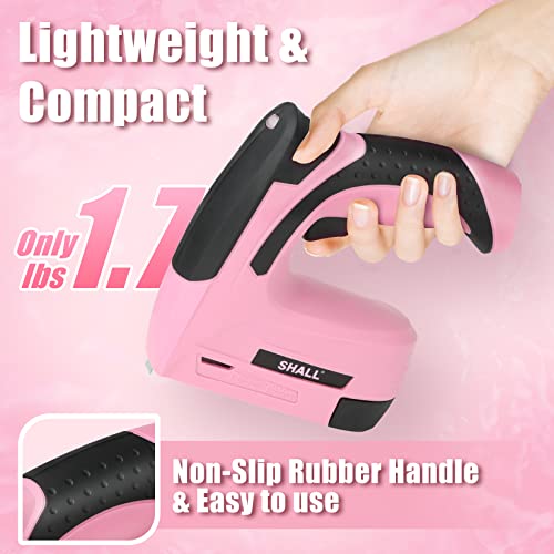 SHALL Pink Electric Staple Gun, 2 in 1 Cordless Upholstery Stapler Nail Gun for Wood, 4V Rechargeable Brad Nailer Kit w/ 2500 Staples Nails, Staple Remover & Fast Charger for Crafts, DIY, Decoration - Image 4