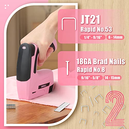 SHALL Pink Electric Staple Gun, 2 in 1 Cordless Upholstery Stapler Nail Gun for Wood, 4V Rechargeable Brad Nailer Kit w/ 2500 Staples Nails, Staple Remover & Fast Charger for Crafts, DIY, Decoration - Image 2