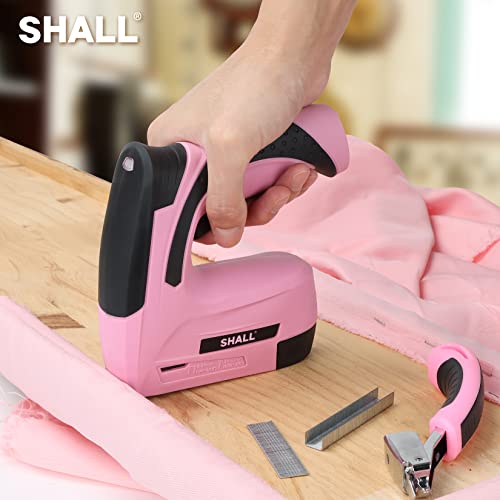 SHALL Pink Electric Staple Gun, 2 in 1 Cordless Upholstery Stapler Nail Gun for Wood, 4V Rechargeable Brad Nailer Kit w/ 2500 Staples Nails, Staple Remover & Fast Charger for Crafts, DIY, Decoration - Image 5
