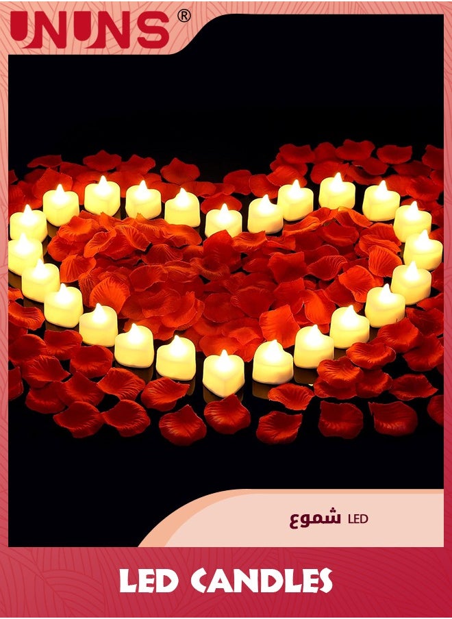 UNUNS 2000 Pieces Artificial Rose Petals With 24 Pieces LED Tea Lights Candles,Romantic Decorations Special Night Set For Romantic Night,Wedding Anniversary,Table Decor  - Image 1