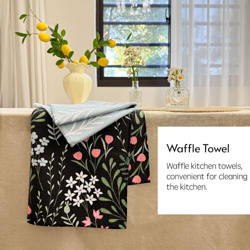 Eulnars Kitchen Towels, 18" x 30" Dish Towels for Kitchen Drying, Quick Dry Tea Towels, Premium Microfiber Dish Cloths, Midnight Bloom Series, 2-Pack - Image 2