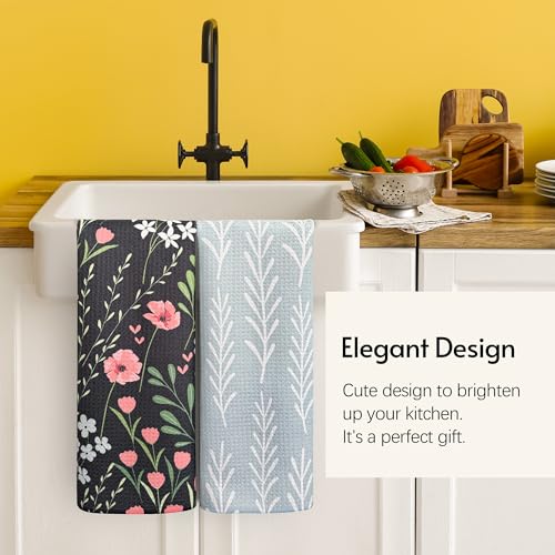 Eulnars Kitchen Towels, 18" x 30" Dish Towels for Kitchen Drying, Quick Dry Tea Towels, Premium Microfiber Dish Cloths, Midnight Bloom Series, 2-Pack - Image 3