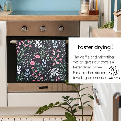 Eulnars Kitchen Towels, 18" x 30" Dish Towels for Kitchen Drying, Quick Dry Tea Towels, Premium Microfiber Dish Cloths, Midnight Bloom Series, 2-Pack - Image 5
