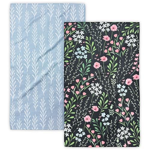 Eulnars Kitchen Towels, 18" x 30" Dish Towels for Kitchen Drying, Quick Dry Tea Towels, Premium Microfiber Dish Cloths, Midnight Bloom Series, 2-Pack - Image 1