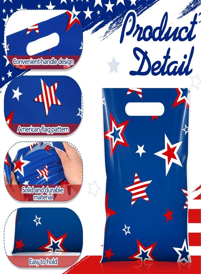 Blosssound 50 Pcs Patriotic Gift Bags 4th of July Party Favor Plastic American Flag Decorative Goodies Treat Bag with Handles for Independence Day Memorial Day Party Gift Wrapping Supplies Decor - Image 3