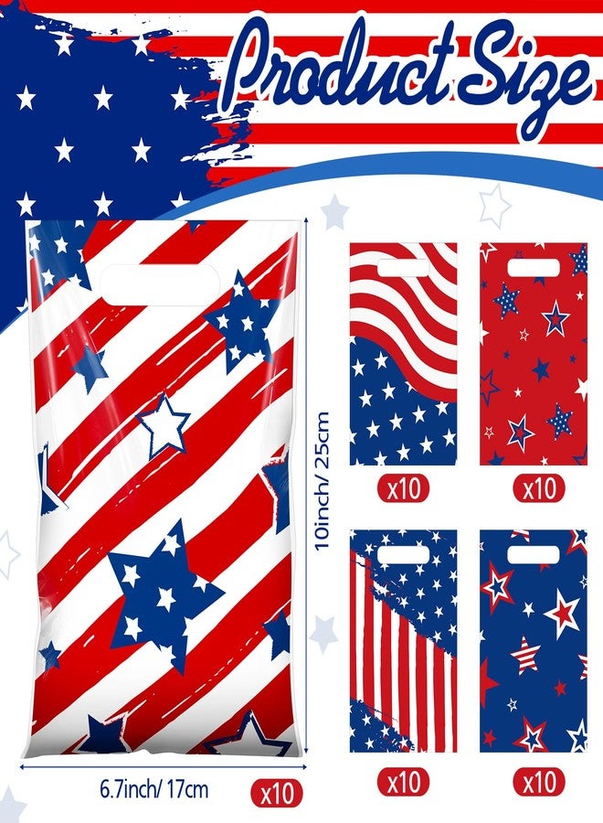 Blosssound 50 Pcs Patriotic Gift Bags 4th of July Party Favor Plastic American Flag Decorative Goodies Treat Bag with Handles for Independence Day Memorial Day Party Gift Wrapping Supplies Decor - Image 2