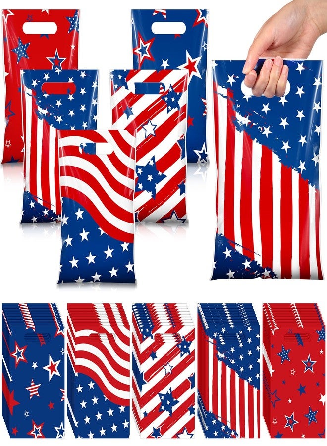 Blosssound 50 Pcs Patriotic Gift Bags 4th of July Party Favor Plastic American Flag Decorative Goodies Treat Bag with Handles for Independence Day Memorial Day Party Gift Wrapping Supplies Decor - Image 1