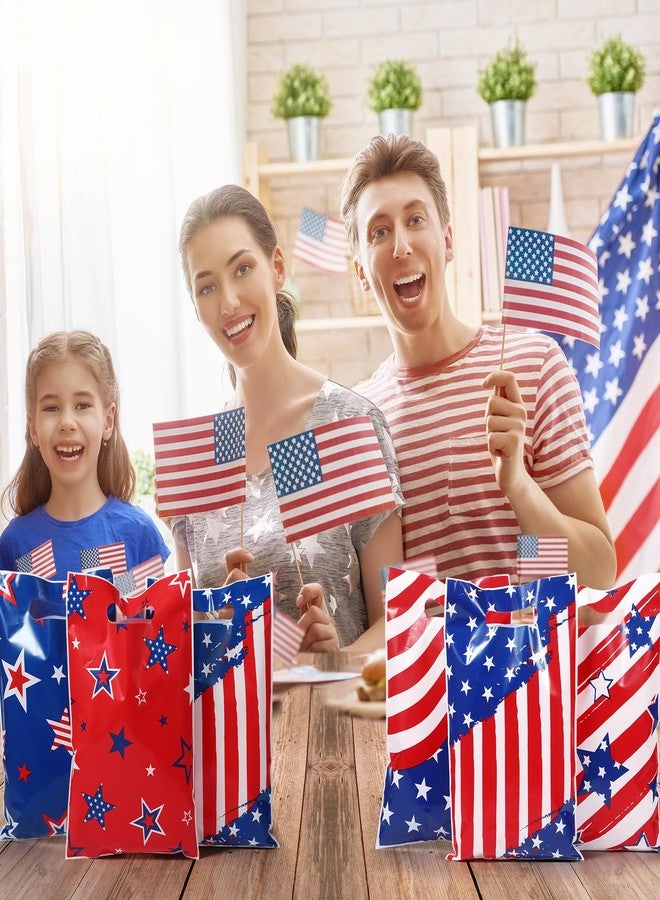 Blosssound 50 Pcs Patriotic Gift Bags 4th of July Party Favor Plastic American Flag Decorative Goodies Treat Bag with Handles for Independence Day Memorial Day Party Gift Wrapping Supplies Decor - Image 5