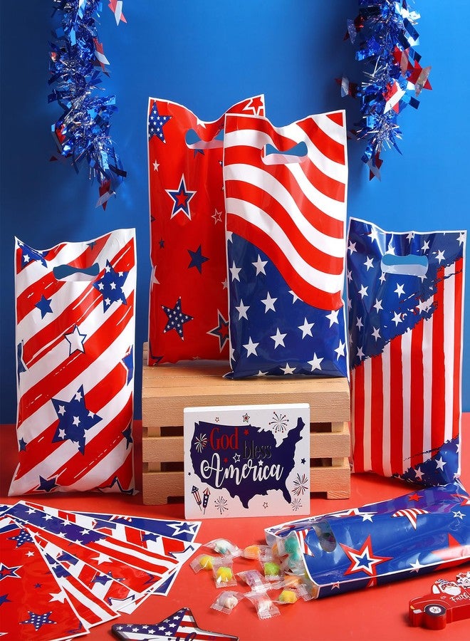 Blosssound 50 Pcs Patriotic Gift Bags 4th of July Party Favor Plastic American Flag Decorative Goodies Treat Bag with Handles for Independence Day Memorial Day Party Gift Wrapping Supplies Decor - Image 4