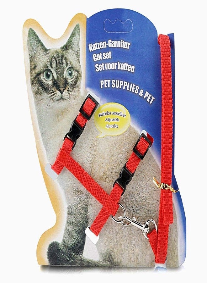 Western Era Nylon Soft Adjustable Harness with Leash Rope Set for Cat (Red) - Image 1