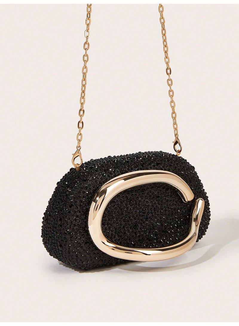 شنطة ساتشيل نسائية  لامعة مرصعة بالأحجار حقيبة يد فاخرة وسلسلة قابلة للفصل للارتداء على الكتف - Image 4