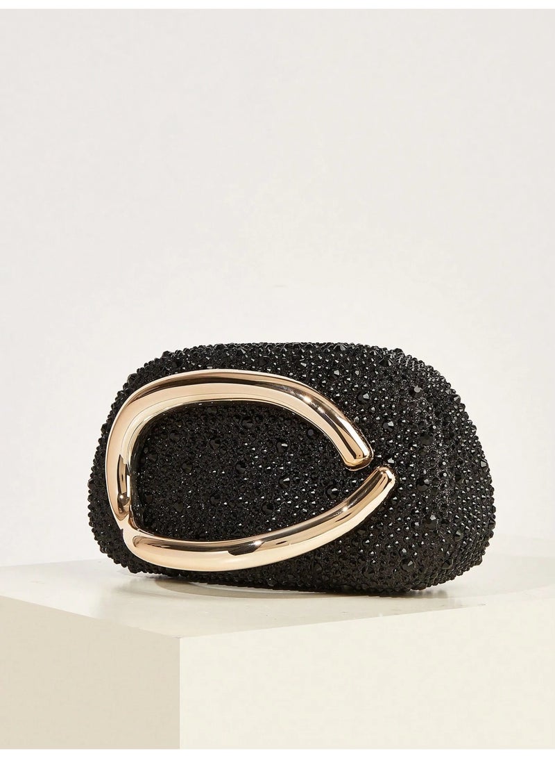 شنطة ساتشيل نسائية  لامعة مرصعة بالأحجار حقيبة يد فاخرة وسلسلة قابلة للفصل للارتداء على الكتف - Image 2