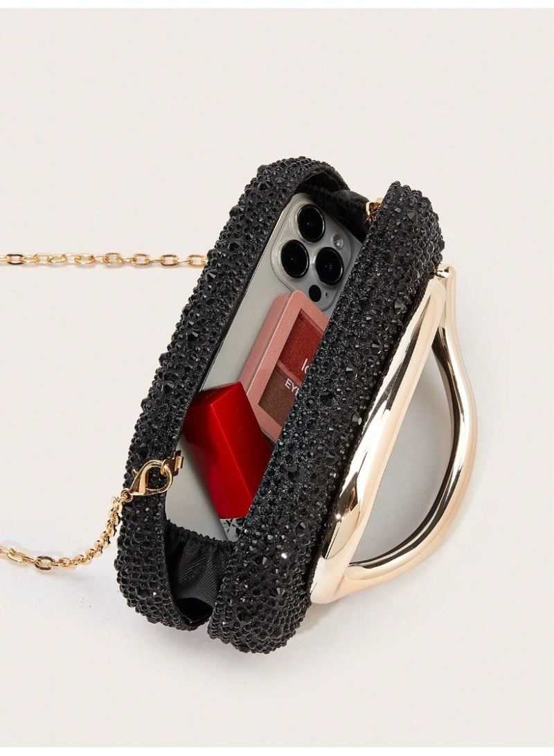 شنطة ساتشيل نسائية  لامعة مرصعة بالأحجار حقيبة يد فاخرة وسلسلة قابلة للفصل للارتداء على الكتف - Image 5