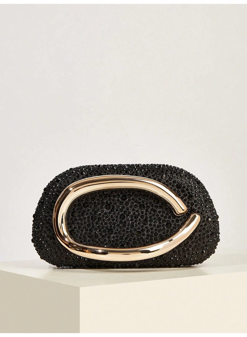 شنطة ساتشيل نسائية  لامعة مرصعة بالأحجار حقيبة يد فاخرة وسلسلة قابلة للفصل للارتداء على الكتف - Image 3