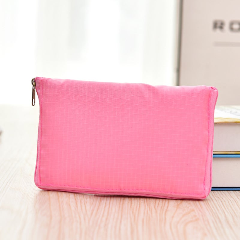 Folding Shopping Bag Portable Large Environmental Bag Oxford Cloth Thickened Handbag Waterproof Zipper Bag for Repeated Use Shallow powder 