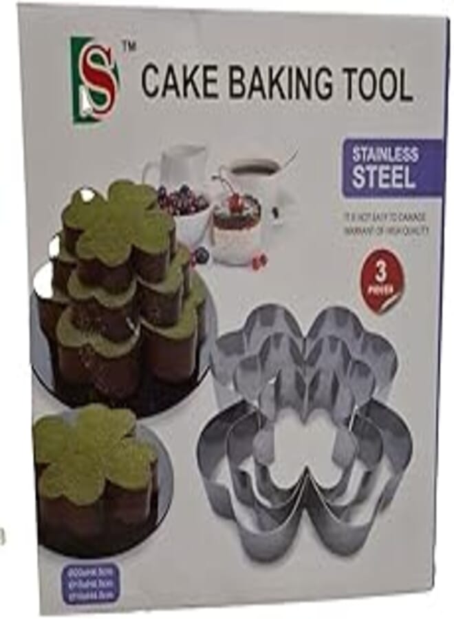 Rose Shape Stainless Steel Cake Mold, 3 Pieces 20,15,10 Cm - Silver