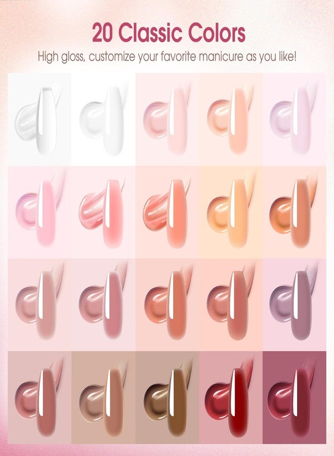 ROSALIND Poly Nail Gel Kit -20 Colors + 72Nail Art Accessories Kit, Nude Clear Poly Nail Gel Nail Kit Starter Kit with Big U V Lamp Slip Solution for Pink Nail Extensions Gel Dual Forms Nail Brush - Image 3
