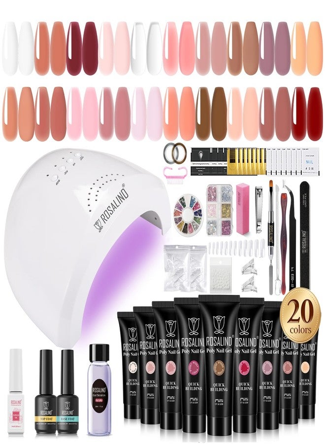 ROSALIND Poly Nail Gel Kit -20 Colors + 72Nail Art Accessories Kit, Nude Clear Poly Nail Gel Nail Kit Starter Kit with Big U V Lamp Slip Solution for Pink Nail Extensions Gel Dual Forms Nail Brush - Image 1