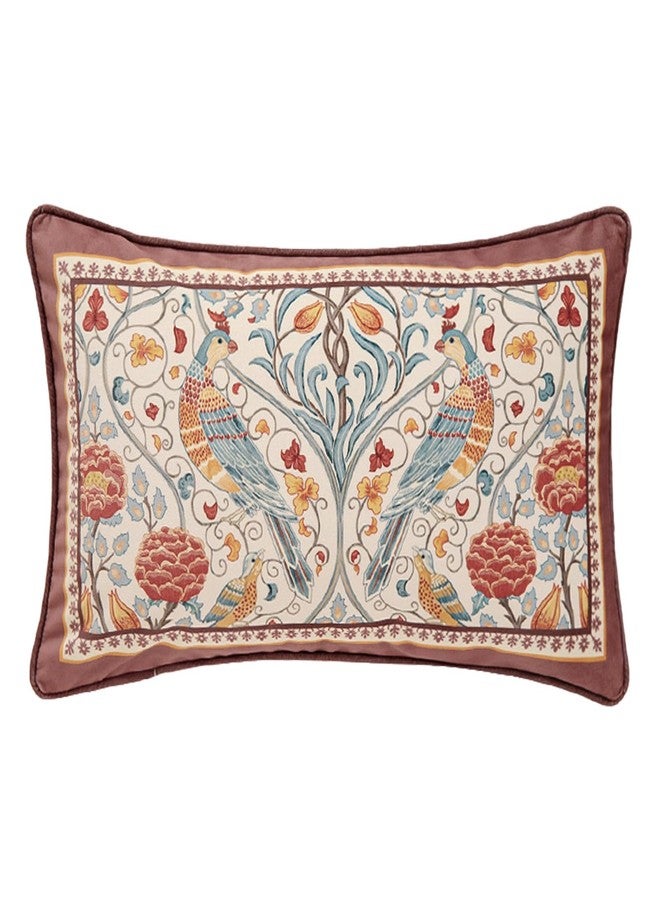 patdrea Designer Vintage Throw Pillow Covers 12"x20",Red Soft Velvet Lumbar Pillows Cover with Birds Floral Pattern,Rectangular Farmhouse Decorative Pillowcases for Couch Bed Living Room Outdoor - Image 1