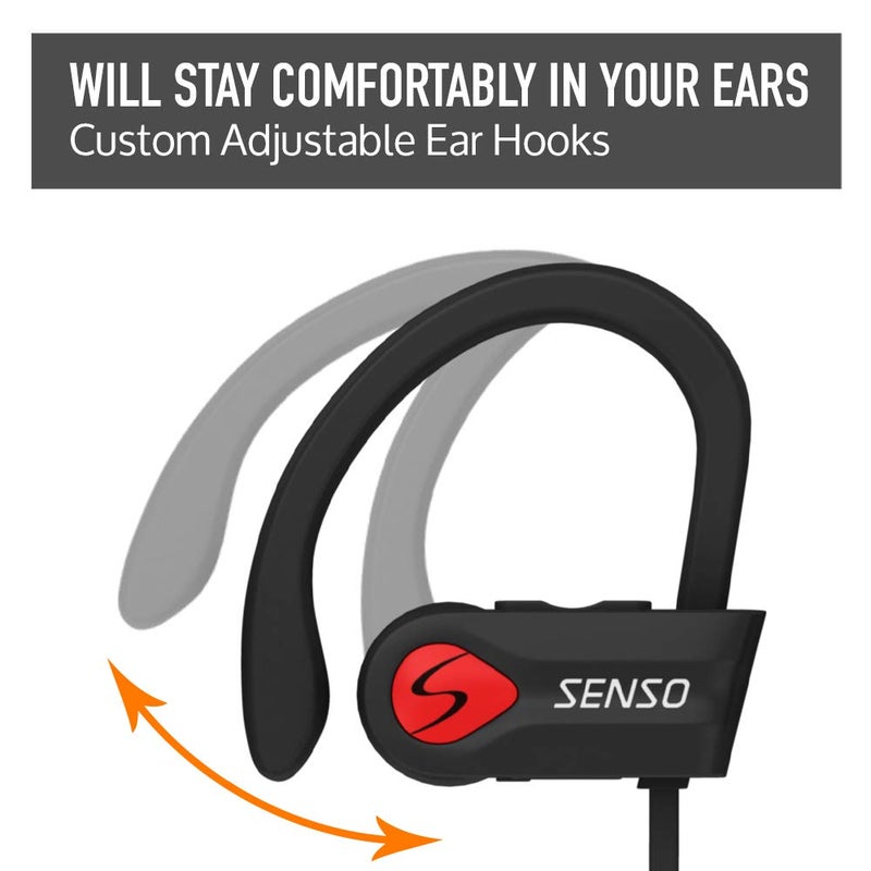 Senso Bluetooth Headphones, Best Wireless Sports Earphones w/Mic IPX7 Waterproof HD Stereo Sweatproof Earbuds for Gym Running Workout 8 Hour Battery Noise Cancelling Headsets (Black Red) - Image 5