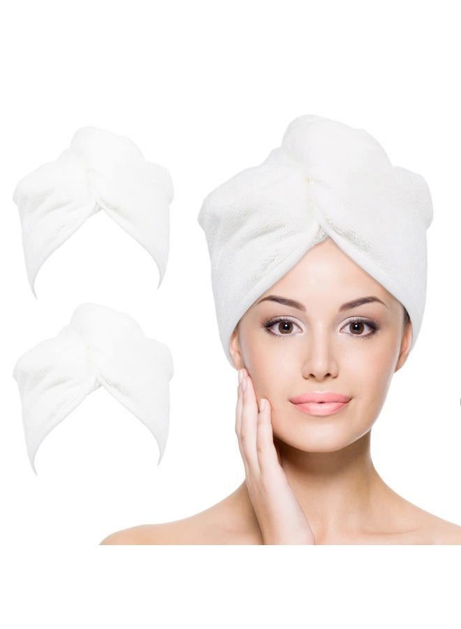 YoulerTex Microfiber Hair Towel Hair Wrap: 2 Pack 10X26 Hair Dryer Towels for Women Absorbent Turban Twist Drying Shower Cap Curly Hair Products for Hair Care Hair Accessories (03 White) - Image 1