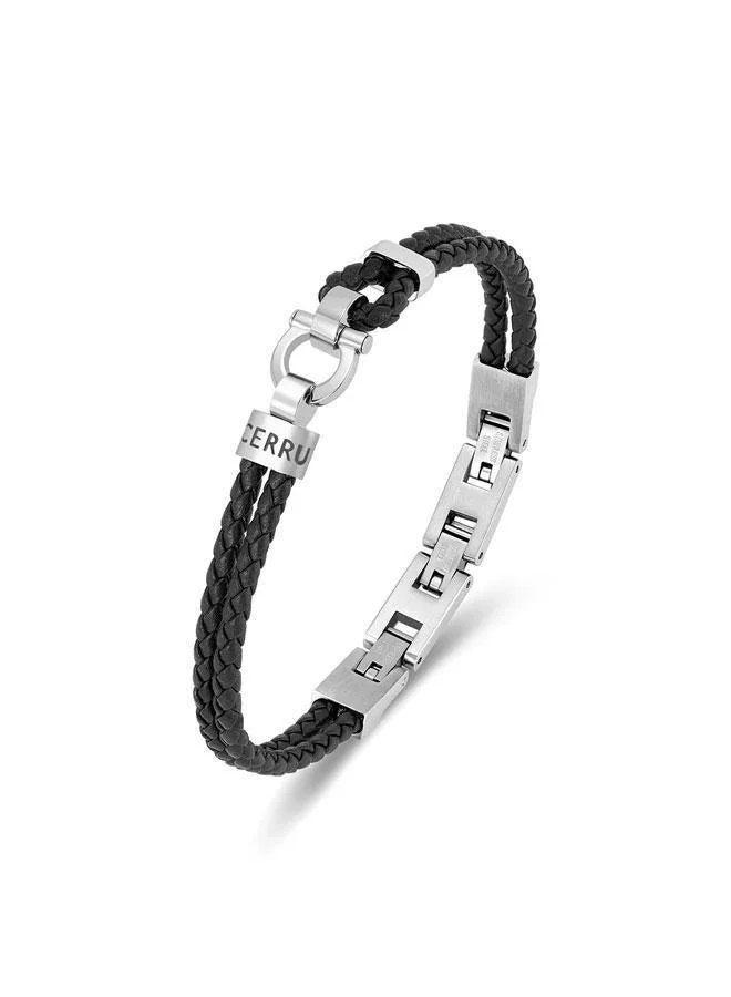 شيروتي 1881 Federico Black Braide Leather Bracelet for Men 180mm