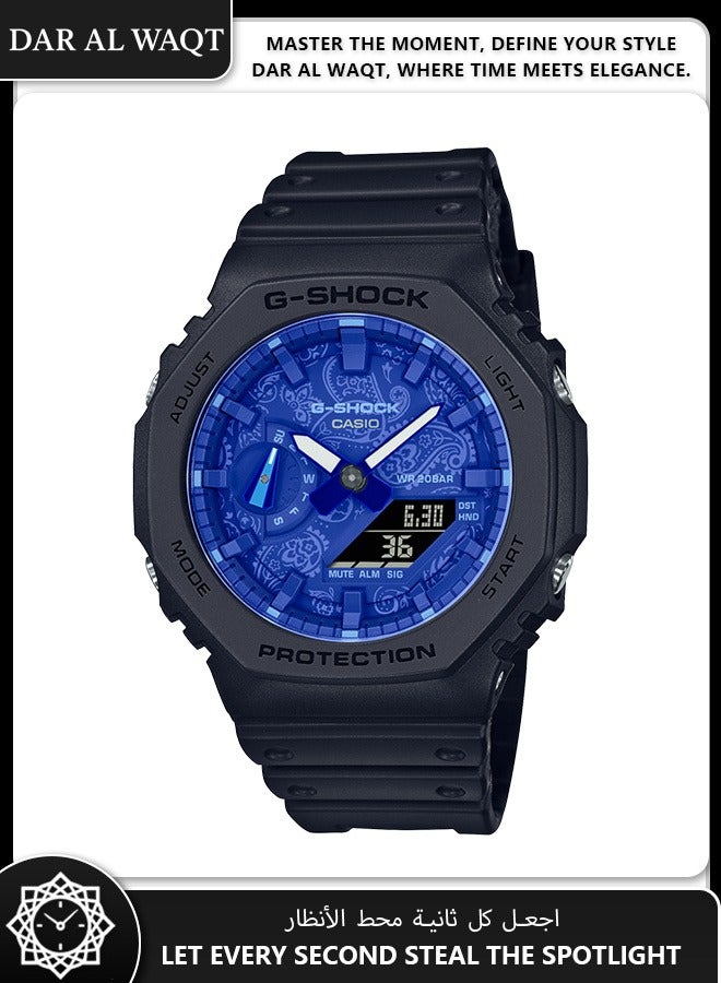 Casio G-Shock GA-2100BP-1A Paisley Blue Edition - Bold Blue/Black Design, Intricate Paisley Pattern, Shock Resistant