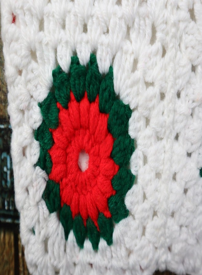 Sutra Handmade Wool Crochet White Red Flower Bag | Boho Shoulder Purse | Eco-Friendly Reusable Tote Bag | Summer Beach Handbag for Women Girls - Image 4