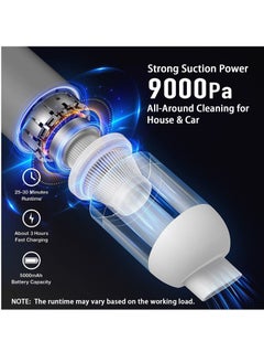 Y&D Car Vacuum Cleaner 9000pa, Handheld Cordless 120W High Power Portable Small Mini Rechargeable Hand Car, Home, Kitchen  - Image 2