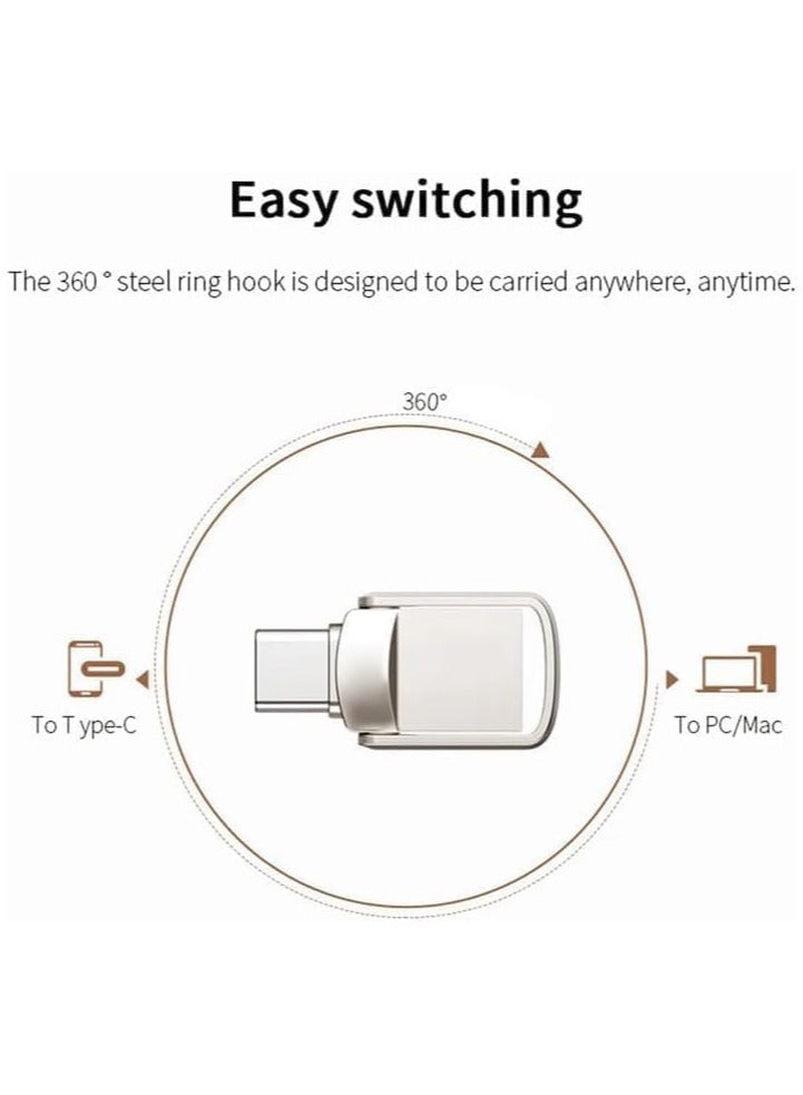 INSIJAM 2TB Dual Connector USB Flash Drive - USB 3.0 and Type-C High-Speed Data Storage - Compact OTG Device for Smartphones Tablets PC - Alloy Silver Ultra-Fast 120MB/s Read Speed - Fetch 2TB - Image 2