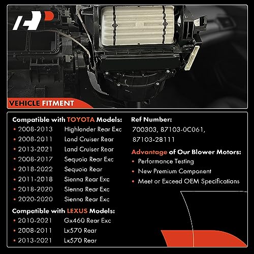 A-Premium Rear HVAC Heater Blower Motor Assembly Compatible with Lexus & Toyota Vehicles - GX460 2010-2019, LX570/Land Cruiser 2013-2019/2008-2011, Highlander 2008-2013, Sequoia 08-19, Sienna 11-19 - Image 3
