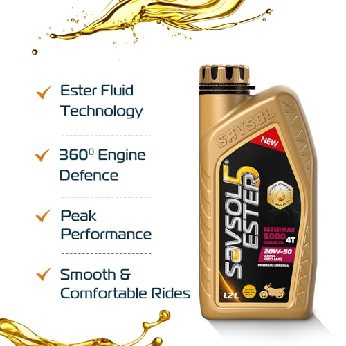 SAVSOL ESTER5 ESTERMAX 5000 4T 20W-50 | Premium Engine Oil for Bikes (1.2L) | Contains Ester formulation | Prolongs Engine Life | Reduces Wear & Tear | Smoother Rides | 35% less friction - Image 5